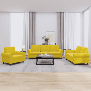 Conjunto de sofás com almofadas 3 peças veludo amarelo D