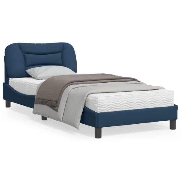 Estrutura de cama com cabeceira de tecido azul 90x200 cm D
