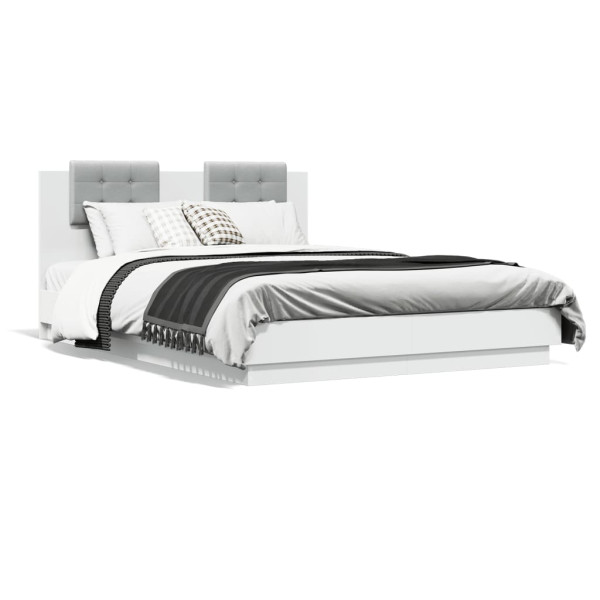 Estrutura de cama com cabeçote e luzes LED brancas 150x200 cm D