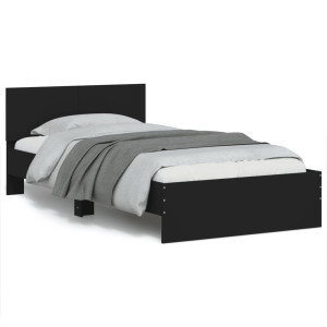 Estructura de cama con cabecero y luces LED negro 100x200 cm D