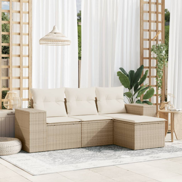 Conjunto de sofás jardim com almofadas 4 pcs ratão sintético beige D