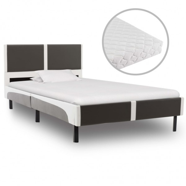 Cama con colchón cuero sintético gris y blanco 90x200 cm D