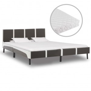 Cama con colchón cuero sintético gris y blanco 180x200 cm D