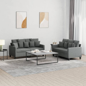 Conjunto de sofá com almofadas 2 peças tecido cinza escuro D