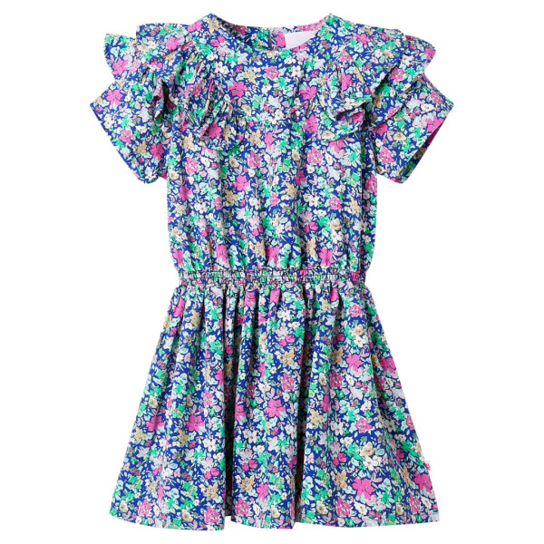 Vestido infantil de mangas con volantes azul cobalto 116 D