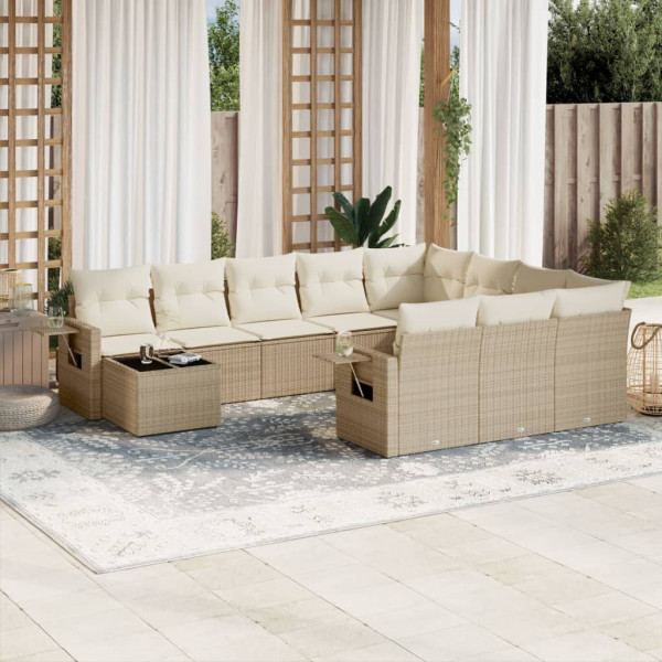 Set de sofás de jardín 11pzas con cojines ratán sintético beige D