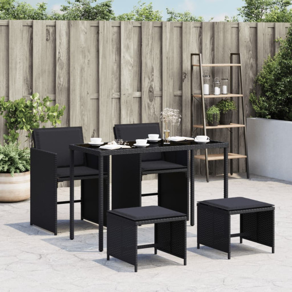 Set de muebles jardín 5 pzas con cojines ratán sintético negro D