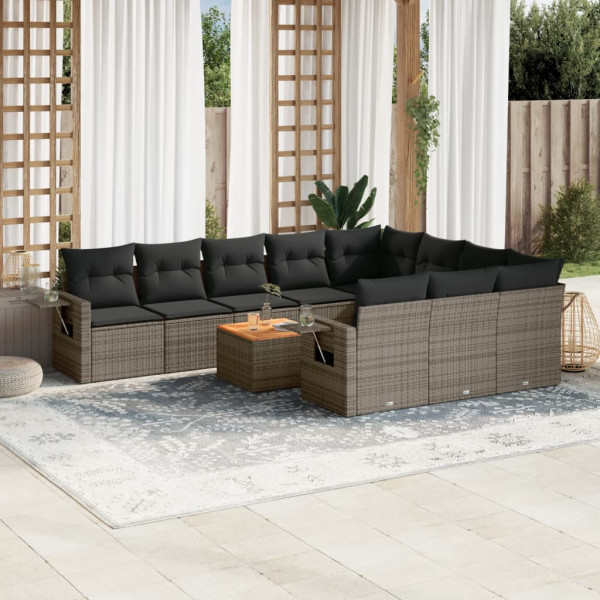 Conjunto de sofá de jardim de 11 peças e almofadas de vime sintético cinza D