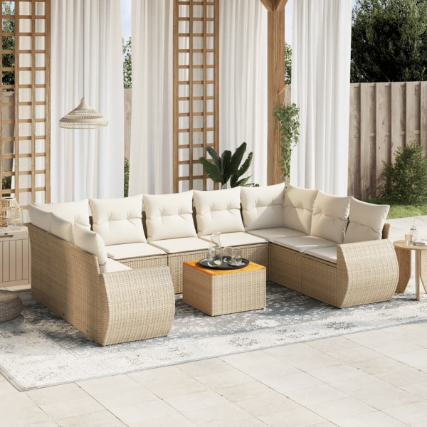 Conjunto de sofás jardim com almofadas beige 10 pcs ratão sintético D