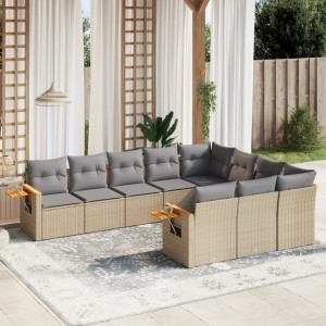 Conjunto de sofás jardim com almofadas beige 10 pcs ratão sintético D