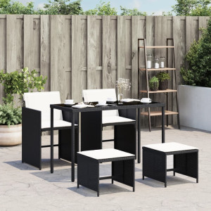 Set de muebles jardín 5 pzas con cojines ratán sintético negro D