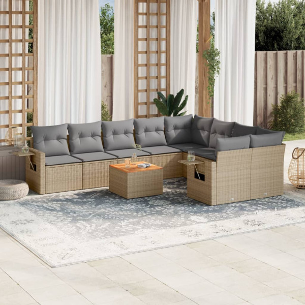 Conjunto de sofás jardim com almofadas beige 10 pcs ratão sintético D