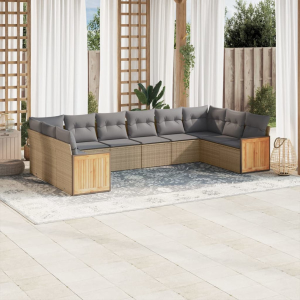 Conjunto de sofás jardim com almofadas beige 10 pcs ratão sintético D