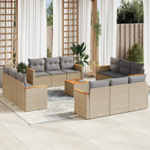 Conjunto de sofás de jardim com almofadas 13 pcs ratão sintético beige D