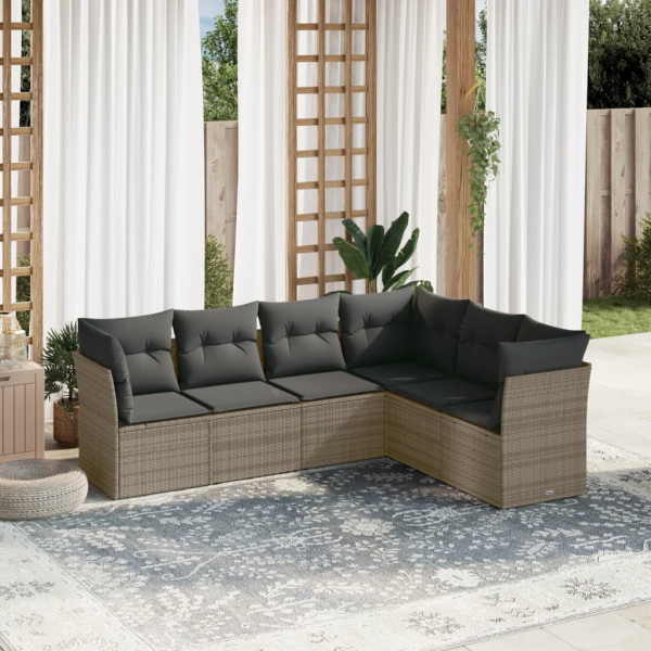 Set de muebles de jardín 6 pzas y cojines ratán sintético gris D