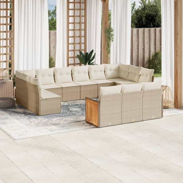 Set sofás de jardín con cojines 13 pzas ratán sintético beige D