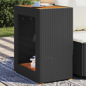 Mesa auxiliar jardín tapa madera ratán PE negro 60x40x75 cm D