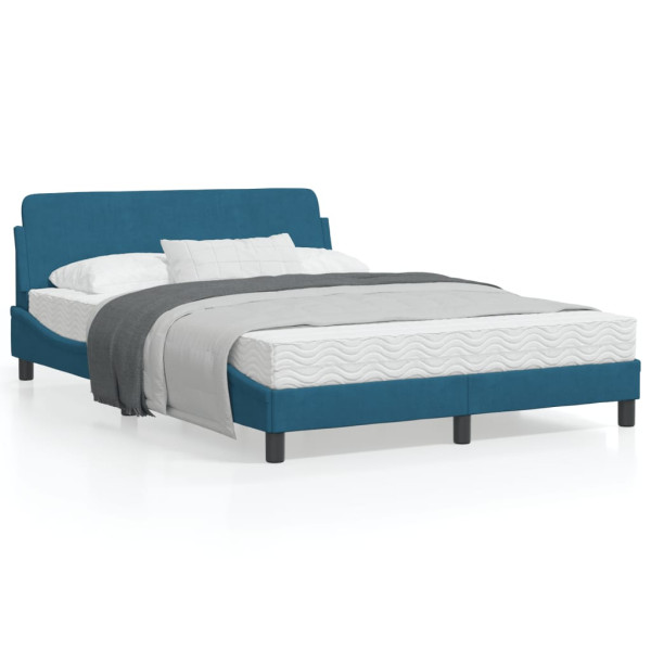 Estrutura de cama com cabeceira de veludo azul 140x190 cm D