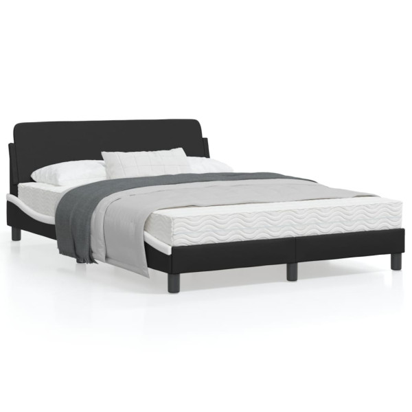 Estructura de cama con cabecero cuero sintético negro y blanco D