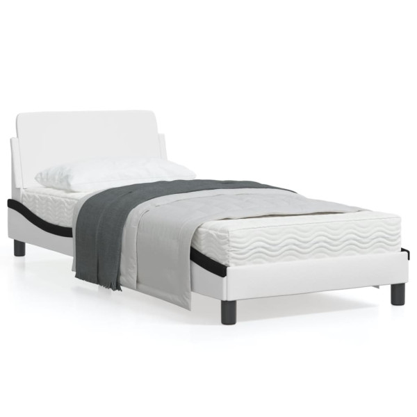 Estrutura de cama com cabeçote de couro sintético branco e preto D