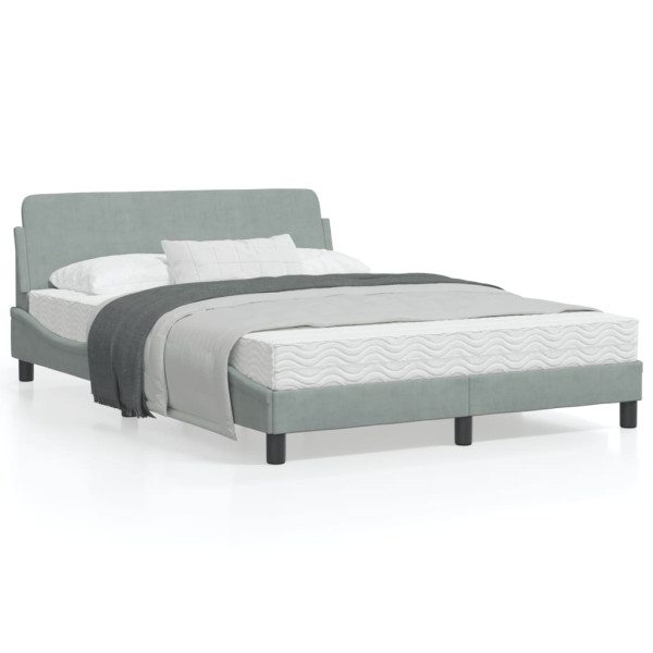 Estrutura da cama com cabeceira de veludo cinza claro 140x190cm D