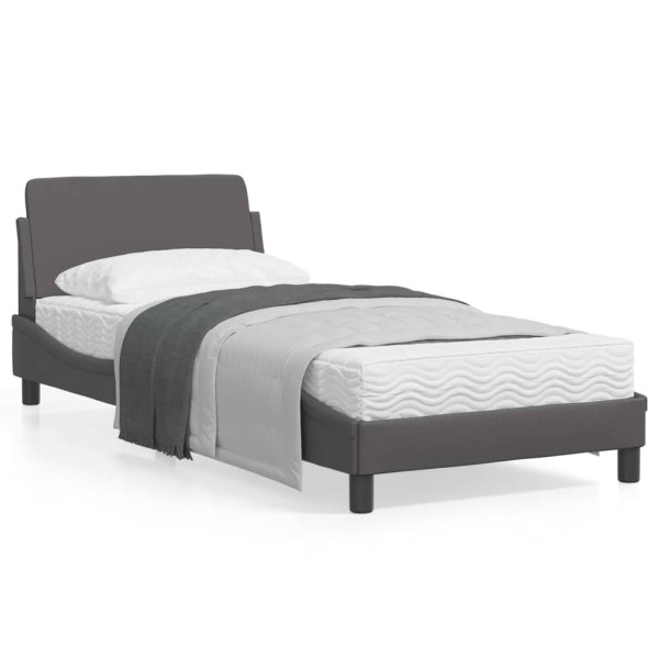 Estrutura de cama com cabeceira de couro sintético cinza 90x200 cm D