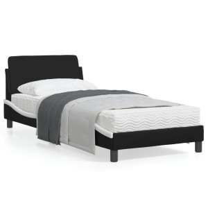 Estructura cama cabecero cuero sintético negro blanco 90x200 cm D