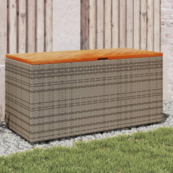 Caixa de armazenamento jardim madeira acacia ratão cinza 110x50x54 cm D