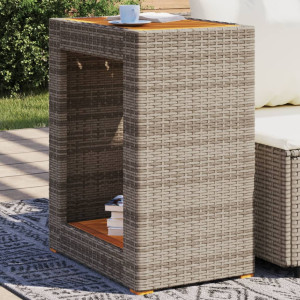 Mesa auxiliar jardín tapa madera ratán PE gris 60x40x75 cm D