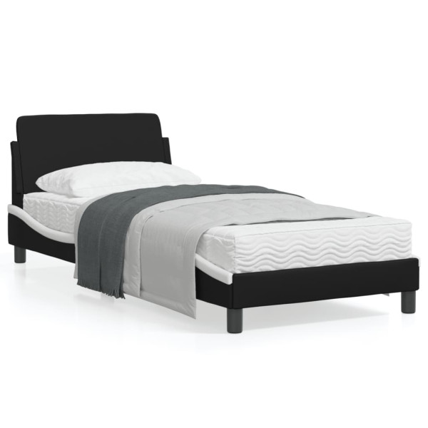 Cama con cabecero cuero sintético negro y blanco 80x200 cm D