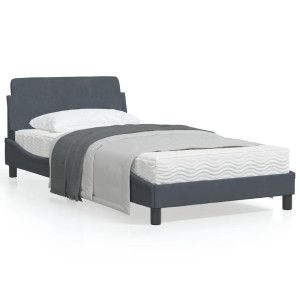 Estructura cama con cabecero terciopelo gris oscuro 100x200 cm D
