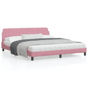 Estructura de cama con cabecero de terciopelo rosa 180x200 cm D