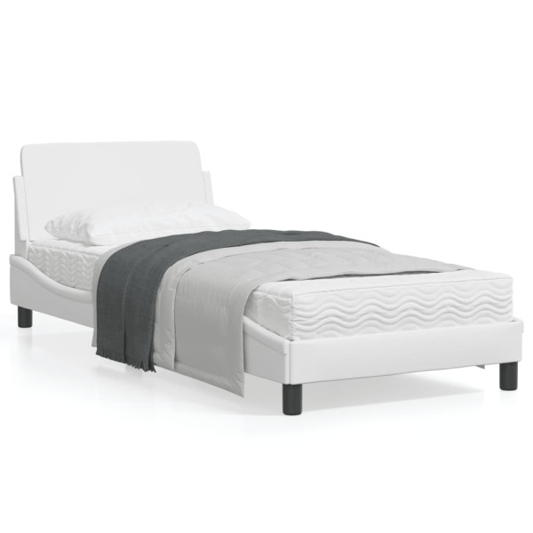 Estrutura de cama com cabeceira couro sintético branco 90x190cm D