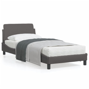 Estructura de cama con cabecero cuero sintético gris 90x190 cm D