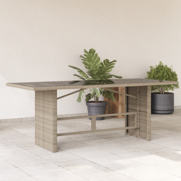 Mesa jardín superficie vidrio ratán PE gris claro 190x80x74 cm D