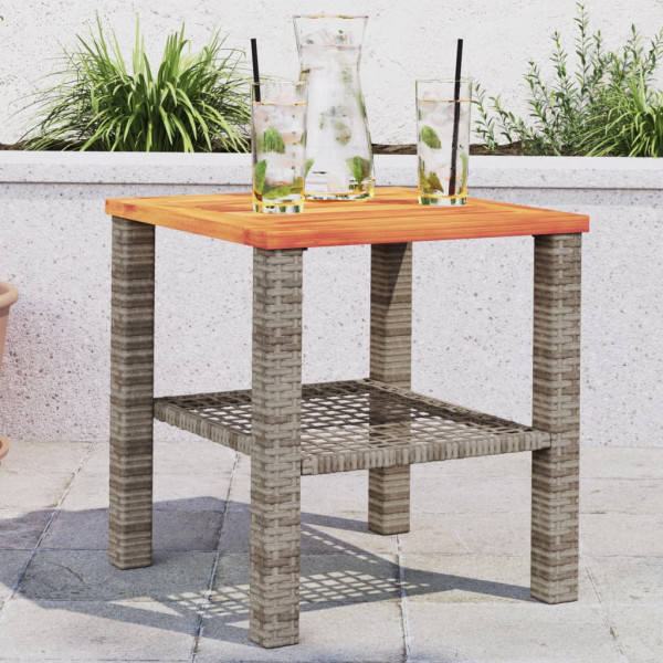 Mesa de jardim rattan sintético madeira acácia cinza 40x40x42 cm D