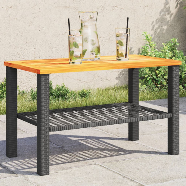 Mesa de jardim ratão sintético madeira de acacia preta 70x38x42 cm D