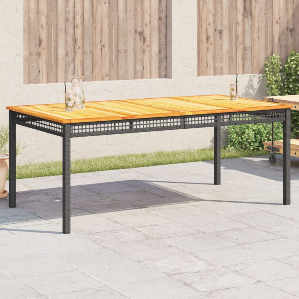 Mesa de jardín ratán sintético madera acacia negro 180x90x75 cm D