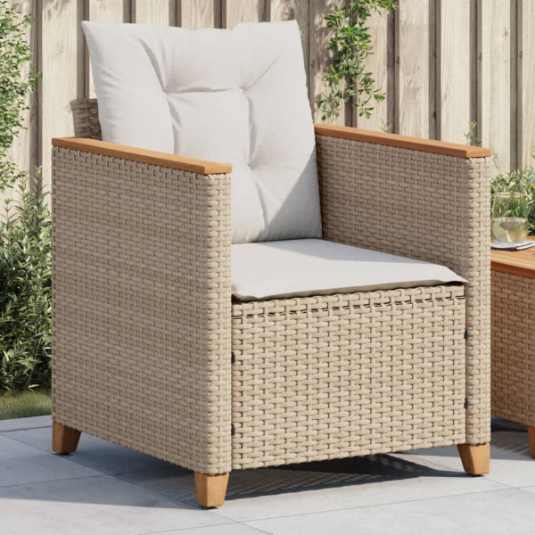 Sillón de jardín con cojines ratán sintético beige D