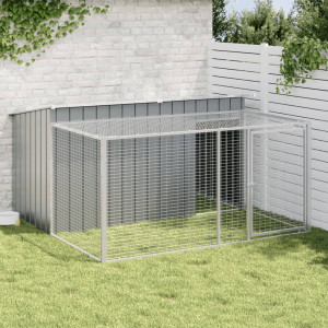 Casinha de cachorro com curral aço galvanizado cinza 197x194x110 cm D