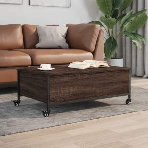 Mesa de centro con ruedas madera ingeniería marrón 91x55x34 cm D