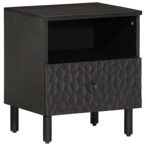 Mesita de noche de madera maciza de mango negra 40x33x46 cm D