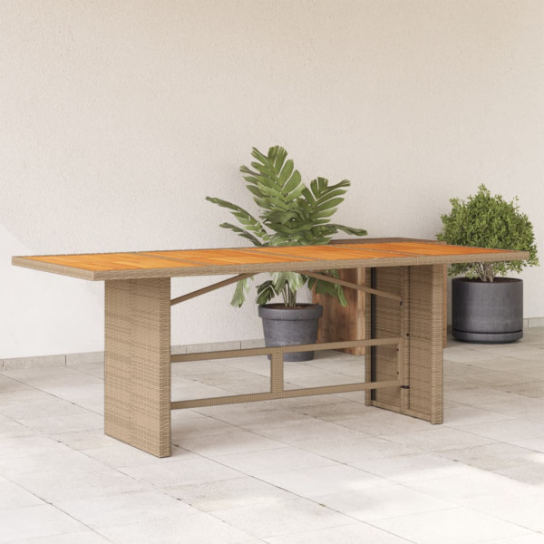 Mesa de jardim com superfície de madeira de vime PE bege 190x80x74 cm D