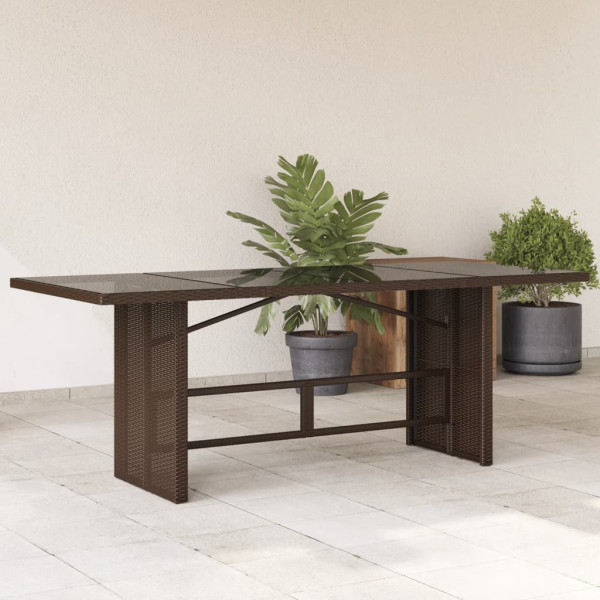 Superfície de vidro para mesa de jardim PE rattan marrom 190x80x74cm D