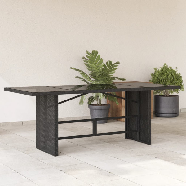 Mesa de jardim superfície de vidro ratão PE preto 190x80x74 cm D