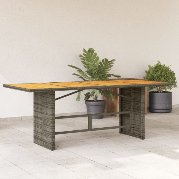 Mesa de jardim superfície de madeira ratão PE cinza 190x80x74 cm D