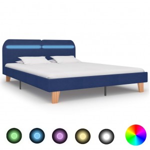 Estrutura de cama com LED tecido azul 160x200 cm D