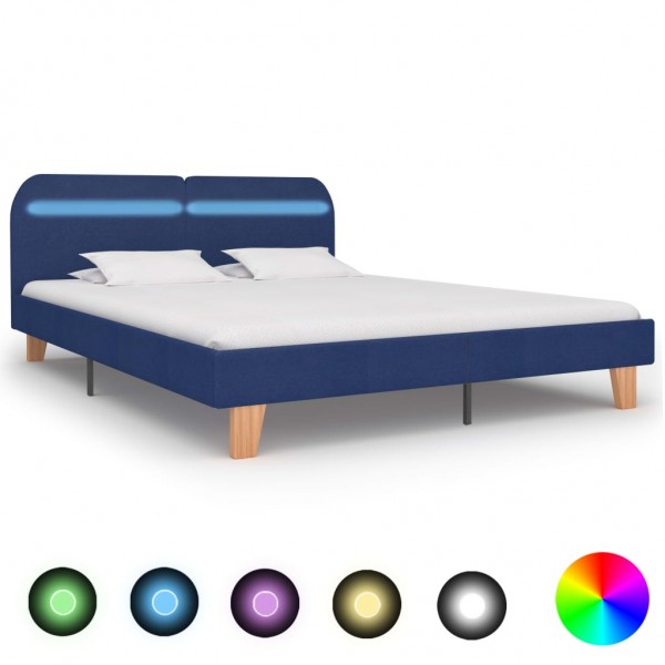 Estrutura de cama com LED tecido azul 180x200 cm D