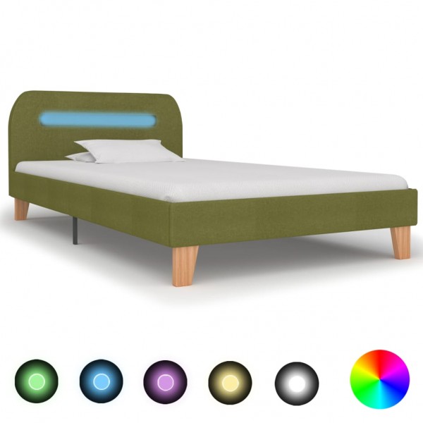 Estrutura de cama com LED tecido verde 90x200 cm D