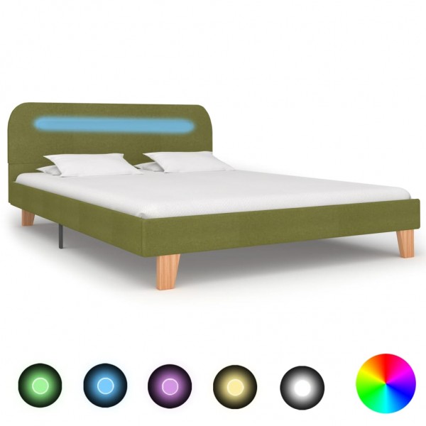 Estructura de cama con LED tela verde 140x200 cm D
